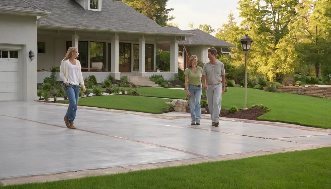 A freshly poured concrete driveway beside a ranch home in Independence